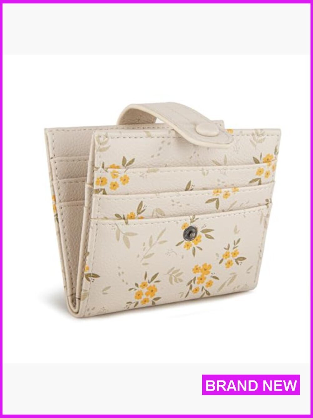 Floral Vegan Leather Bifold Wallet RFID Protected Slim Minimalist Chic - Picture 3 of 6